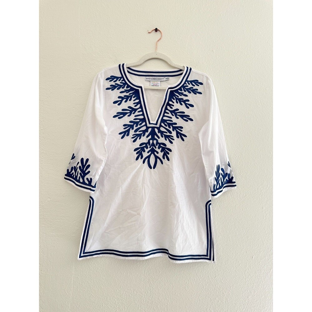 Gretchen Scott The Reef Embroidered Cotton Tunic Top Beach Resort Women's Small